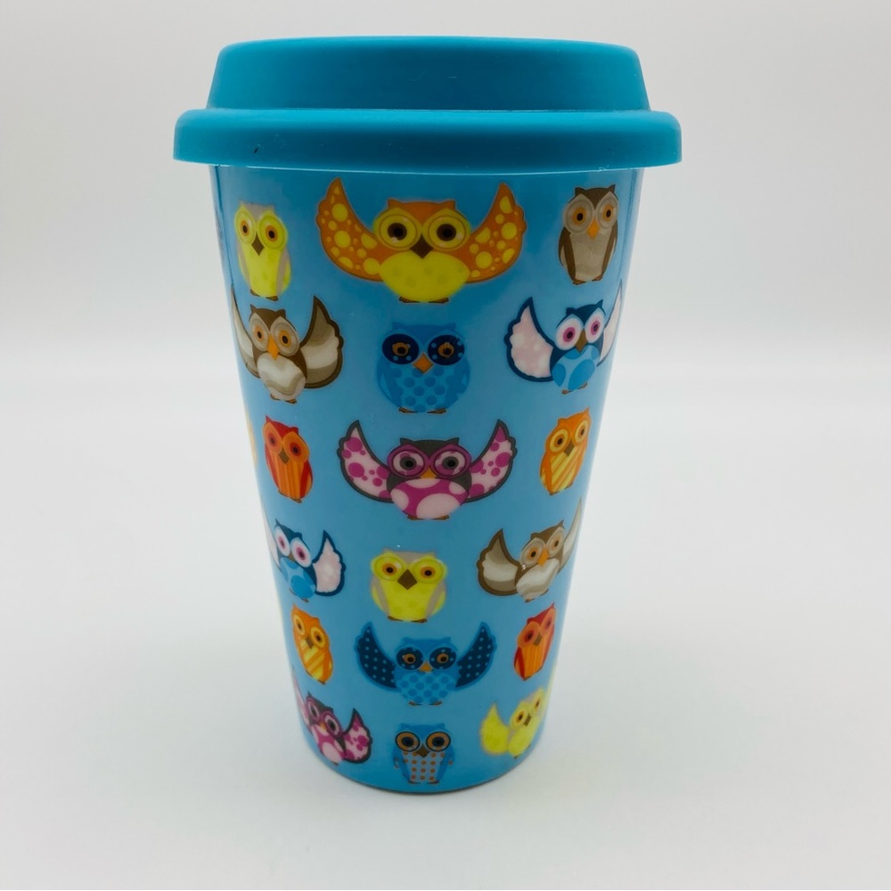 Ciroa Travel blue Mug with Colorful Owls